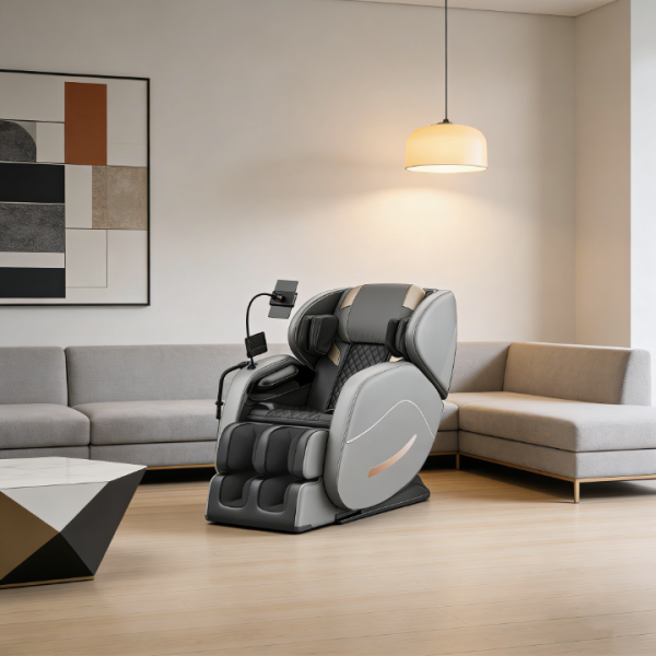 F FURNIMAT Modern Minimalist Massage Chair with Bluetooth Speaker & Space-Saving Design