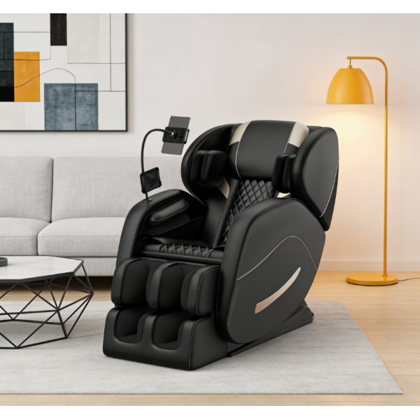 F FURNIMAT Zero Gravity Massage Chair with Full-Body Airbags & Heat Therapy (Beige)