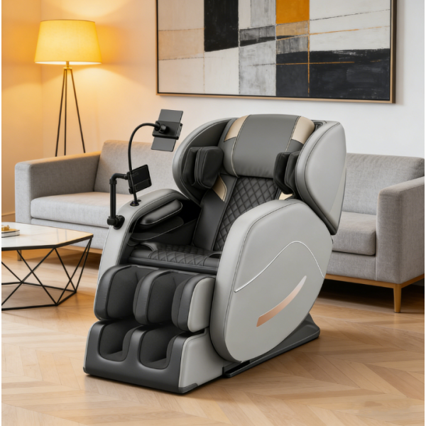 F FURNIMAT Modern Minimalist Massage Chair with Bluetooth Speaker & Space-Saving Design